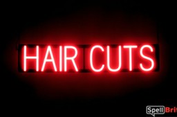 HAIR CUTS sign, featuring LED lights that look like neon HAIR CUT signs