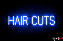 HAIR CUTS sign, featuring LED lights that look like neon HAIR CUT signs