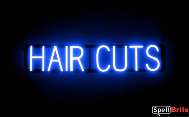 HAIR CUTS sign, featuring LED lights that look like neon HAIR CUT signs