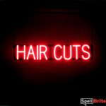 HAIR CUTS sign, featuring LED lights that look like neon HAIR CUT signs