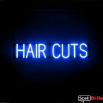 HAIR CUTS sign, featuring LED lights that look like neon HAIR CUT signs