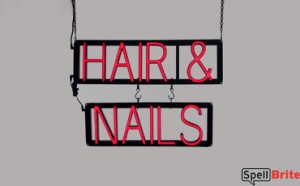 HAIR & NAILS LED signs that uses click-together letters to make personalized signs for your salon