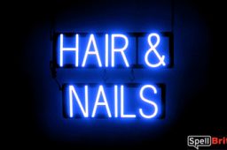 HAIR and NAILS sign, featuring LED lights that look like neon HAIR and NAILS signs