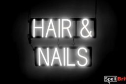 HAIR and NAILS sign, featuring LED lights that look like neon HAIR and NAILS signs