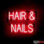 HAIR & NAILS sign, featuring LED lights that look like neon HAIR & NAILS signs