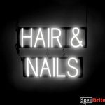 HAIR and NAILS sign, featuring LED lights that look like neon HAIR and NAILS signs
