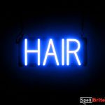 HAIR sign, featuring LED lights that look like neon HAIR signs