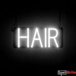 HAIR sign, featuring LED lights that look like neon HAIR signs