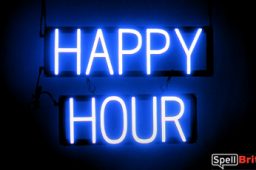 HAPPY HOUR sign, featuring LED lights that look like neon HAPPY HOUR signs