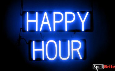 HAPPY HOUR sign, featuring LED lights that look like neon HAPPY HOUR signs