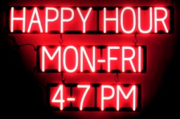 HAPPY HOUR MON-FRI 4-7 PM illuminated LED signage that is an alternative to neon signs for your business