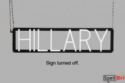 HILLARY sign, featuring LED lights that look like neon HILLARY signs