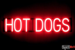 HOT DOGS sign, featuring LED lights that look like neon HOT DOG signs