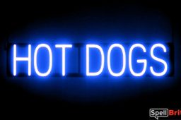 HOT DOGS sign, featuring LED lights that look like neon HOT DOG signs