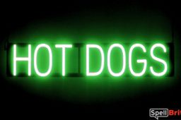 HOT DOGS sign, featuring LED lights that look like neon HOT DOG signs