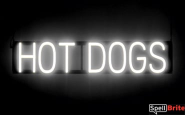 HOT DOGS sign, featuring LED lights that look like neon HOT DOG signs