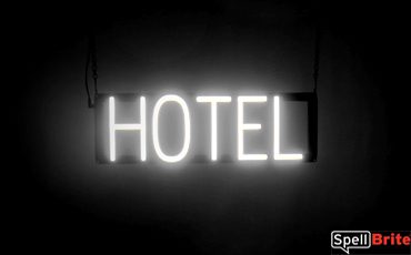 HOTEL sign, featuring LED lights that look like neon HOTEL signs