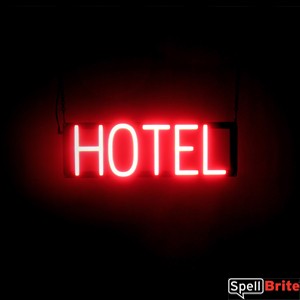 HOTEL sign, featuring LED lights that look like neon HOTEL signs