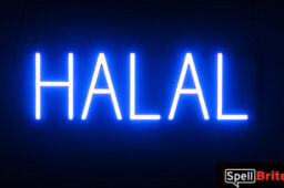 HALAL sign, featuring LED lights that look like neon HALAL signs