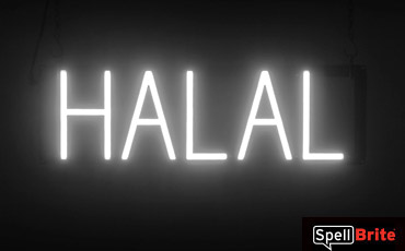 HALAL sign, featuring LED lights that look like neon HALAL signs