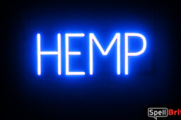 HEMP sign, featuring LED lights that look like neon HEMP signs