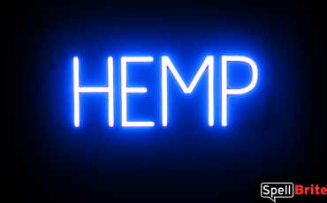 HEMP sign, featuring LED lights that look like neon HEMP signs