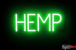 HEMP sign, featuring LED lights that look like neon HEMP signs