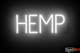 HEMP sign, featuring LED lights that look like neon HEMP signs
