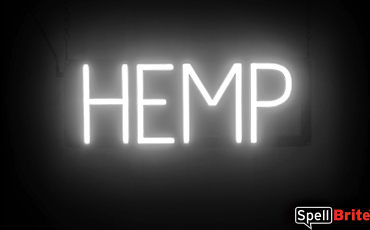 HEMP sign, featuring LED lights that look like neon HEMP signs