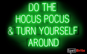 HOCUS POCUS sign, featuring LED lights that look like neon HOCUS POCUS signs