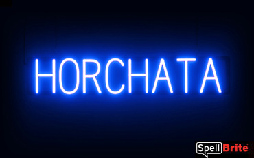 Horchata sign, featuring LED lights that look like neon Horchata signs
