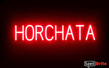 Horchata sign, featuring LED lights that look like neon Horchata signs