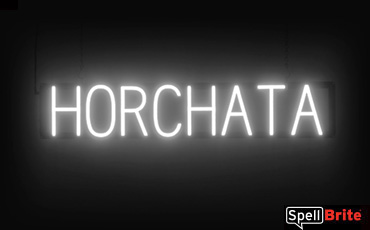 Horchata sign, featuring LED lights that look like neon Horchata signs