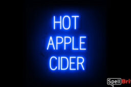 HOT APPLE CIDER sign, featuring LED lights that look like neon HOT APPLE CIDER signs