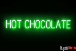 HOT CHOCOLATE sign, featuring LED lights that look like neon HOT CHOCOLATE signs