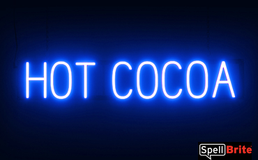 HOT COCOA sign, featuring LED lights that look like neon HOT COCOA signs