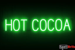 HOT COCOA sign, featuring LED lights that look like neon HOT COCOA signs