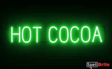 HOT COCOA sign, featuring LED lights that look like neon HOT COCOA signs