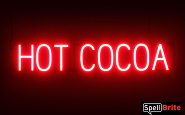 HOT COCOA sign, featuring LED lights that look like neon HOT COCOA signs