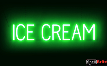 ICE CREAM Sign – SpellBrite’s LED Sign Alternative to Neon ICE CREAM Signs for Resturants in Green