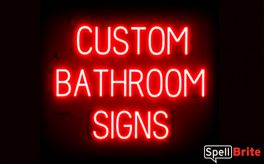 BATHROOM sign, featuring LED lights that look like neon BATHROOM signs