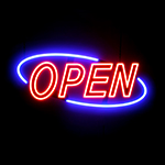 Ultra-Bright Optiva Open Sign, featuring red and blue LED lights