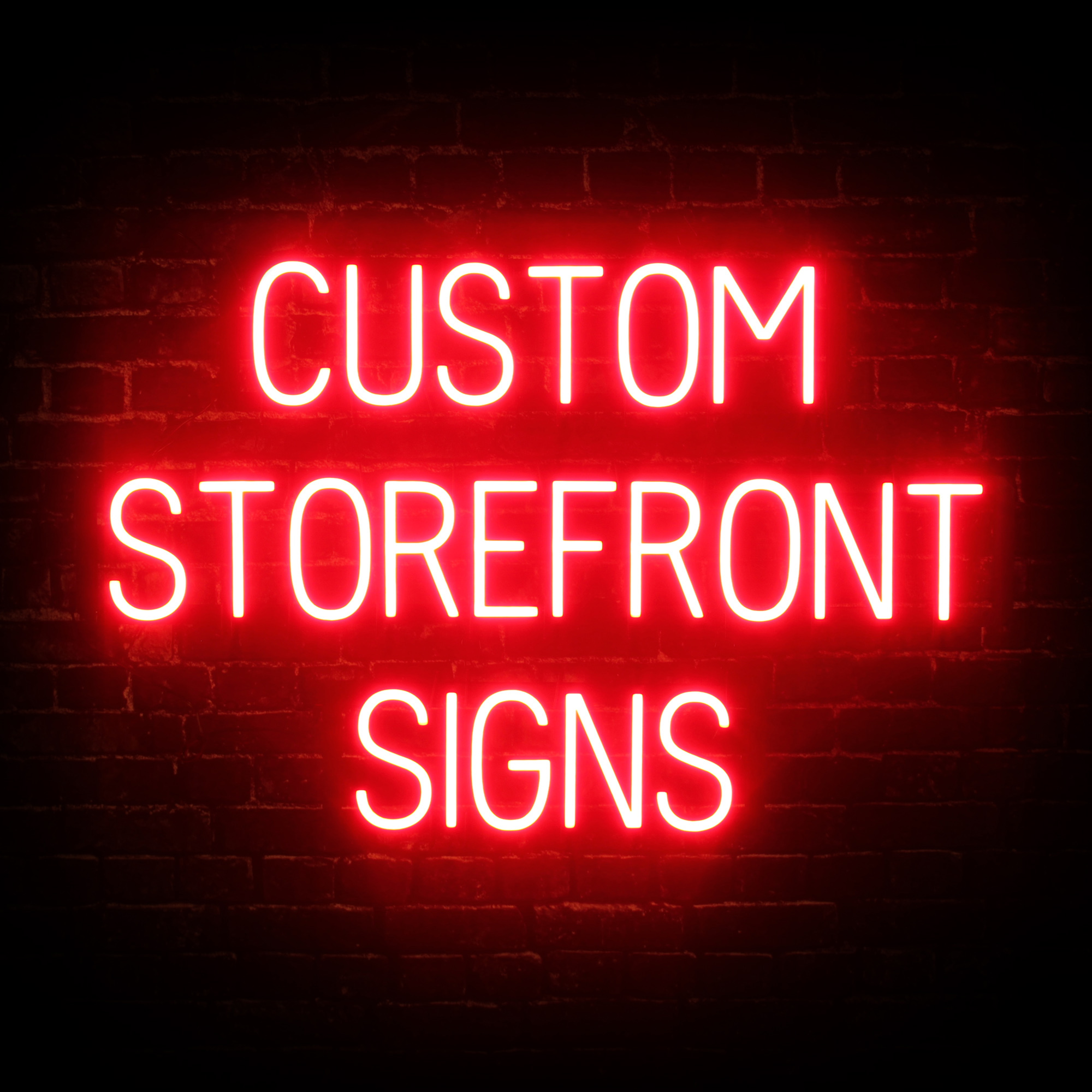 Custom Storefront Signs image in red; custom storefront signs are also available in 3 other options.