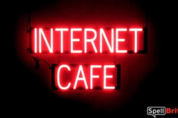 INTERNET CAFE sign, featuring LED lights that look like neon INTERNET CAFE signs