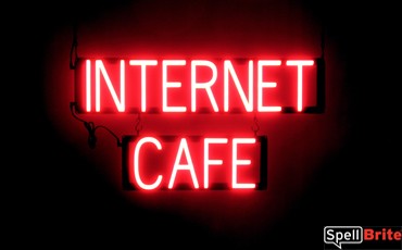 INTERNET CAFE sign, featuring LED lights that look like neon INTERNET CAFE signs