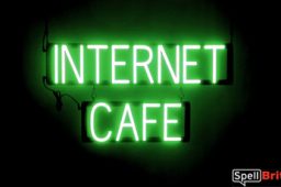 INTERNET CAFE sign, featuring LED lights that look like neon INTERNET CAFE signs