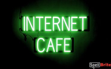 INTERNET CAFE sign, featuring LED lights that look like neon INTERNET CAFE signs