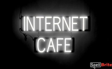 INTERNET CAFE sign, featuring LED lights that look like neon INTERNET CAFE signs