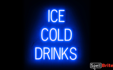 ICE COLD DRINKS sign, featuring LED lights that look like neon ICE COLD DRINKS signs