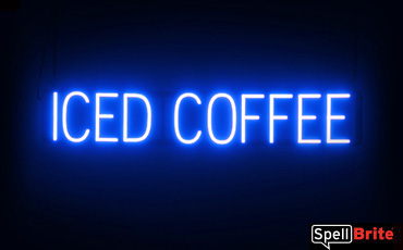 Iced Coffee sign, featuring LED lights that look like neon Iced Coffee signs